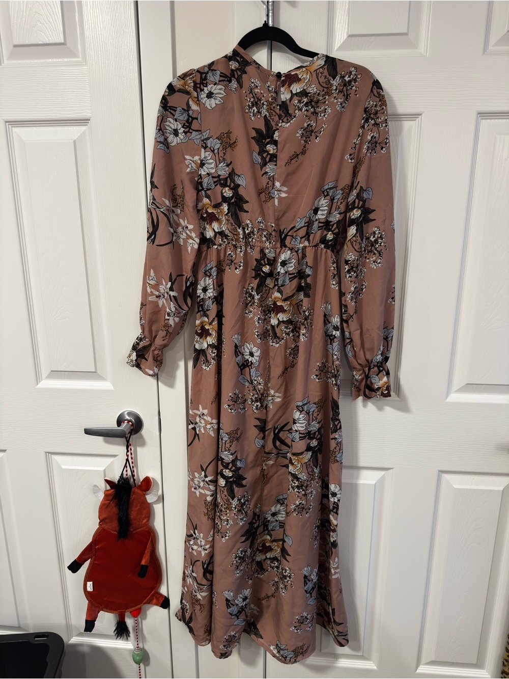 Floral Long Sleeve Midi Dress - Mauve Pink